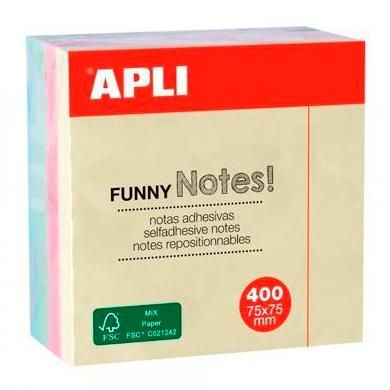 APLI CUBO DE NOTAS ADHESIVAS FUNNY 75X75MM C