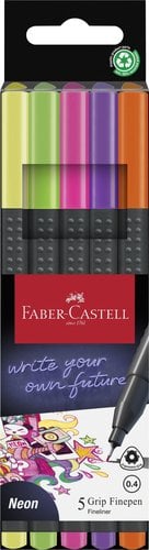 ROTULADOR FABER GRIP FINEPEN PACK 5 NEON