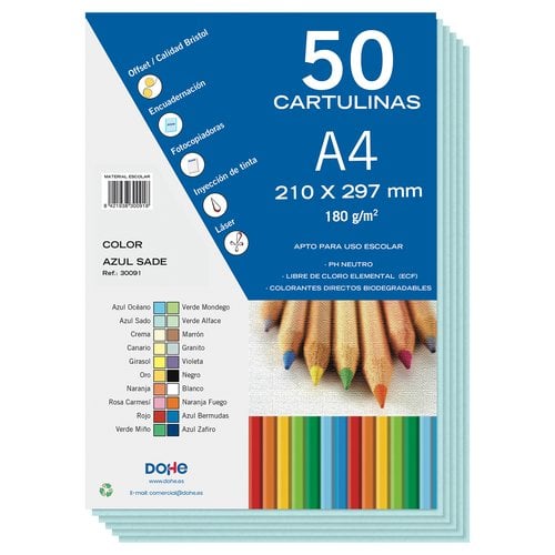 CARTULINA A4 DOHE 180g AZUL SADO P/50