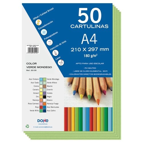 CARTULINA A4 DOHE 180g VERDE MONDEG P/50