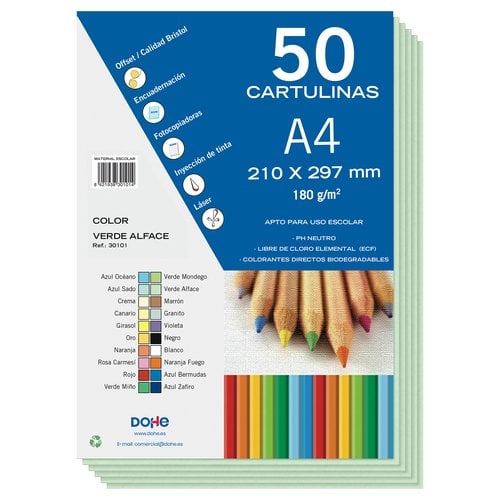 CARTULINA A4 DOHE 180g VERDE ALFACE P/50
