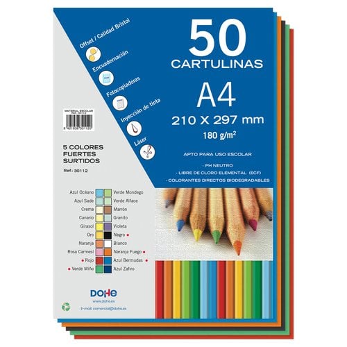 CARTULINA A4 DOHE 180g SURTIDO P/50