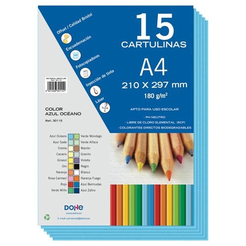 CARTULINA A4 DOHE 180g AZUL OCEANO P/15