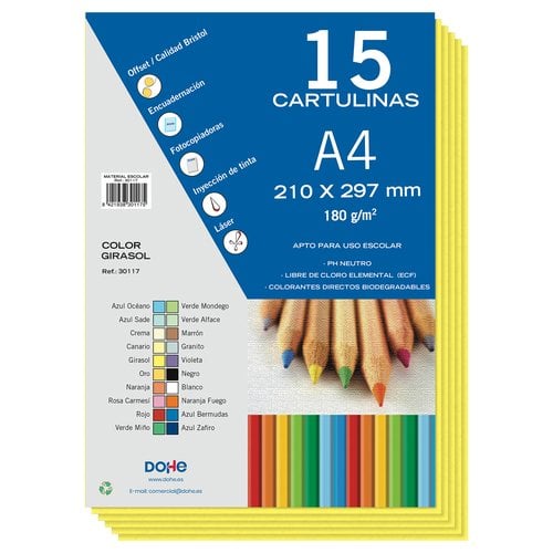 CARTULINA A4 DOHE 180g GIRASOL P/15