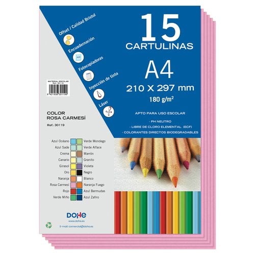 CARTULINA A4 DOHE 180g ROSA CARMESI P/15