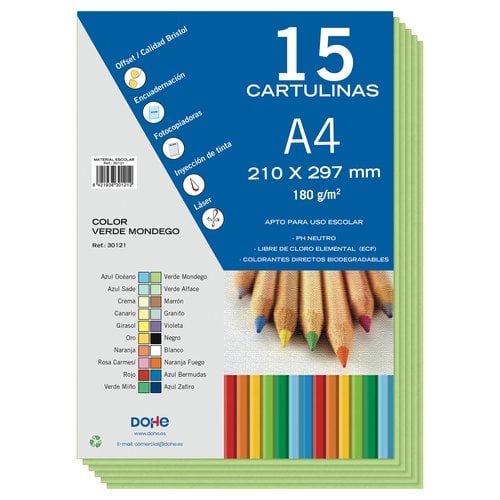 CARTULINA A4 DOHE 180g VERDE MONDEG P/15