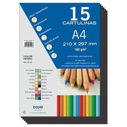 CARTULINA A4 DOHE 180g NEGRO P/15