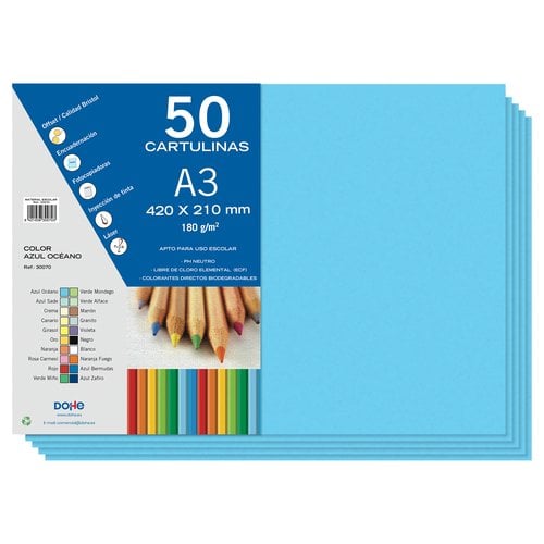 CARTULINA A3 DOHE 180g AZUL OCEANO P/50