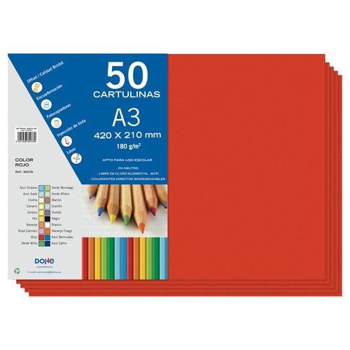 CARTULINA A3 DOHE 180g ROJO P/50