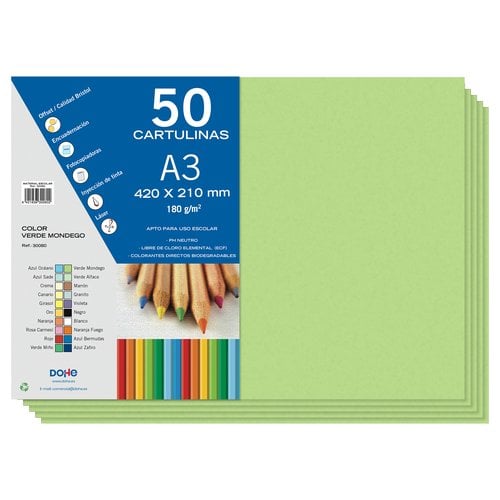 CARTULINA A3 DOHE 180g VERDE MONDEG P/50