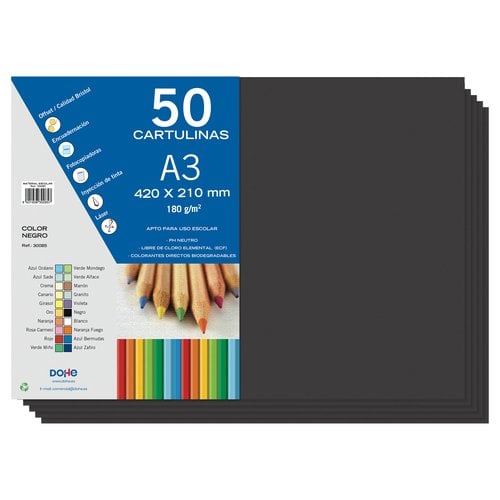 CARTULINA A3 DOHE 180g NEGRO P/50