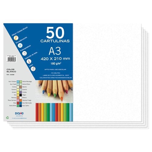 CARTULINA A3 DOHE 180g BLANCO P/50