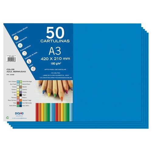 CARTULINA A3 DOHE 180g AZUL BERMUDA P/50