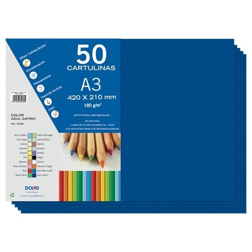 CARTULINA A3 DOHE 180g AZUL ZAFIRO P/50