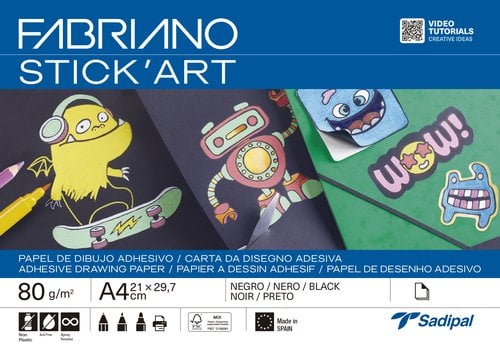 LAMINAS DIBUJO FABRIANO ADH. A4 NEGRO P/