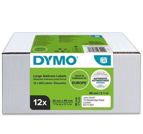 ETIQ.DYMO LW 36x89mm RL.260 BLCO.P/12