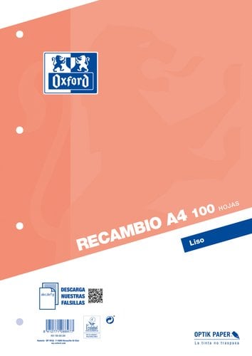 RECAMBIO OXF. A4 100h 4 TAL. LISO NARAN