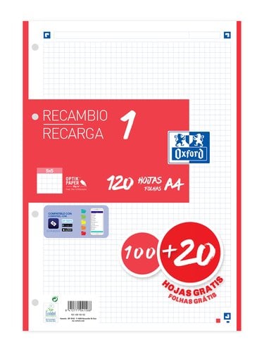 RECAMBIO OXF. A4 100h 4 TAL. CD.5 ROJO