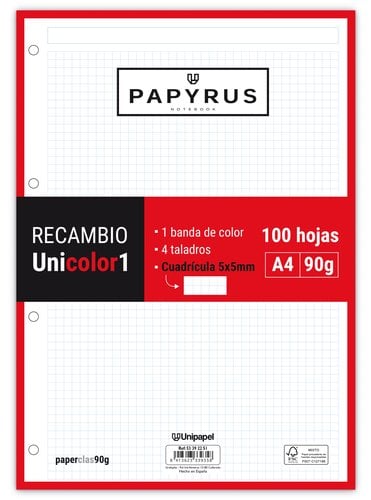 RECAMBIO PAPYRUS A4 100h 4 TAL.CD.5 ROJ