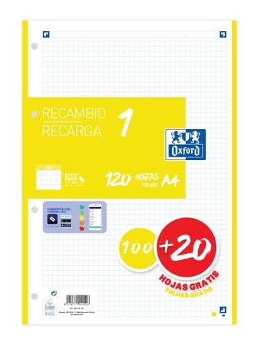 RECAMBIO OXF. A4 120h 4 TAL. CD.5 LIMA