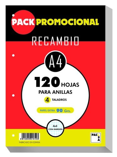 RECAMBIO PACSA A4 120h 90g 4 TAL. CD.4