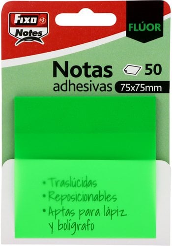 NOTAS ADHESIVAS FIXO 50h 75x75 TRAS.VERD