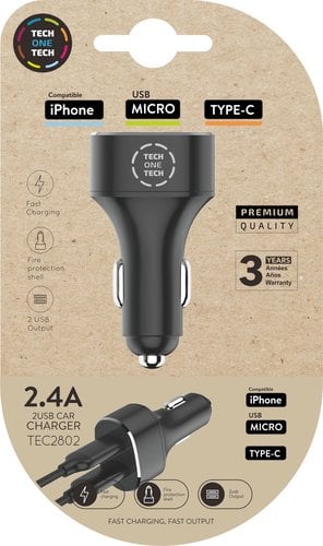 CARGADOR TECHONE DOBLE MECHERO NEGRO