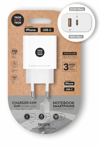 CARGADOR TECHONE DOBLE USB + USB-C