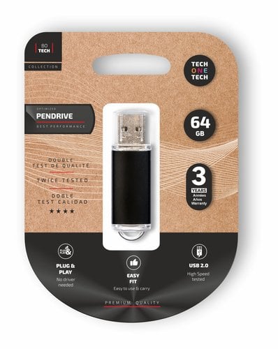 MEMORIA USB 64GB TECHONE BASIC NEGRO